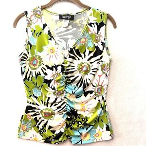 Vintage Baranda Y2K Small‎ S Green Floral Rouched 90's Babydoll Baby Tee Top